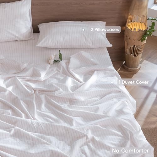 MooMee Striped Duvet Cover Set 100% Washed Cotton Linen Like Full - Image 2