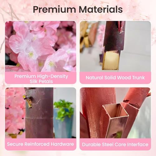 8.2FT Pink Artificial Cherry Blossom Tree with 1200+ Dense Silk Flowers, Realistic Wood Trunk Fake Sakura Floor Plant, Tall Indoor Outdoor Decor for Living Room Wedding Venue Hotel Home Office - Image 4