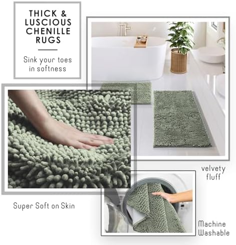 Clara Clark Bathroom Accessories Set - Bathroom Set, Bathroom Sets with Shower Curtain and Rugs, Shower Curtain Set with Trash Can - Sage Green - 22PC - Image 5