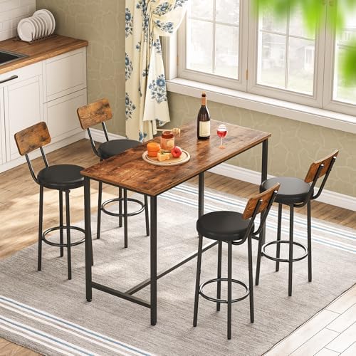 HOOBRO Bar Stools, Bar Stools Set of 2 with PU Upholstered, Bar Chairs with Footrest and Back, 26" Bar Stools for Kitchen Island, Dining Room, Easy to Assemble, Rustic Brown and Black BF31BY01G2 - Image 4