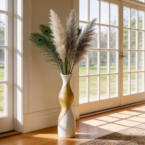 Table Floor Vase 23.6" White Gold, Resin Two-Tone Vase for Dried Pampas Grass Branches, Modern Home Decor for Living Room Shelf Entryway Table Corner - Image 6