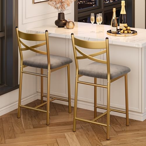 IDEALHOUSE 26" Bar Stools Set of 2, Counter Height Barstools with Back by IDEALHOUSE