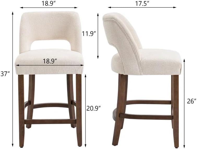 VKNOW Bar Stools Set of 6, 26" Fabric Counter Height Bar Stools, White - Image 2