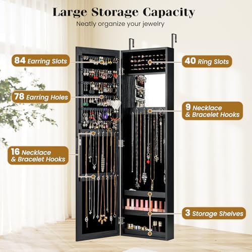 GIANTEX Wall or Door Mounted Jewelry Cabinet with Full Length Mirror - Image 5
