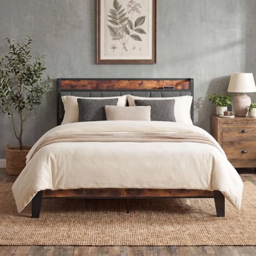LIKIMIO Queen Size Bed Frame with Storage Headboard and Charging Station by LIKIMIO