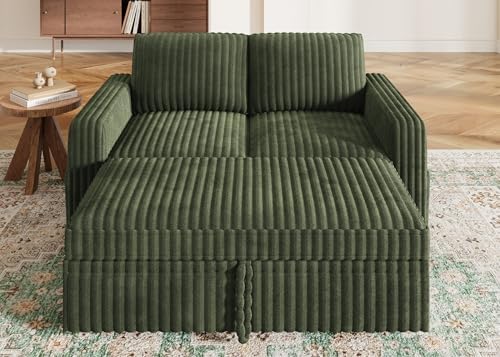 HONBAY Modular Pull Out Sofa Bed,Corduroy Loveseat, Couches for Living Room,Green - Image 3