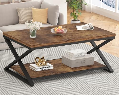 HSH 39" Rectangle Coffee Table with Storage for Living Room, Rustic Brown by HOMESWEETHOME