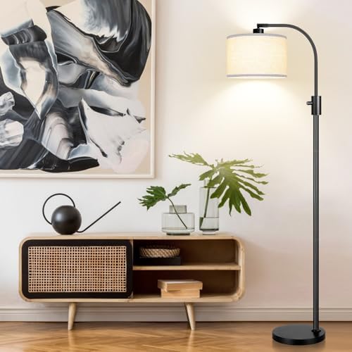Nintiue Upgraded Modern Arc Dimmable Tall Standing Floor Lamp with Linen Shade, 1200 Lumens LED Bulb Included, for Living & Reading Room, Bedroom, Office & Nursery, Matte Black - Image 6