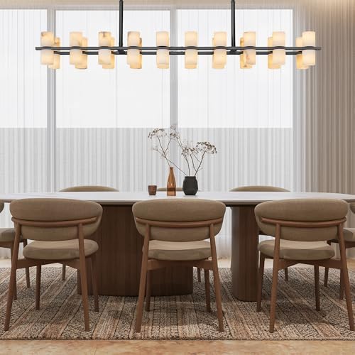 Alabaster Rectangular Chandelier for Dining Room, L54in Modern Chandeliers, Adjustable Marble Pendant Light Fixture, Rectangle Chandelier for Dining Table Living Room Kitchen Island(Black) - Image 6