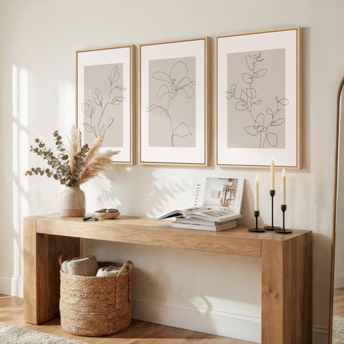 Framed Neutral Minimalist Floral Wall Art for Living Room, 3 Piece 16x24 In - Image 2