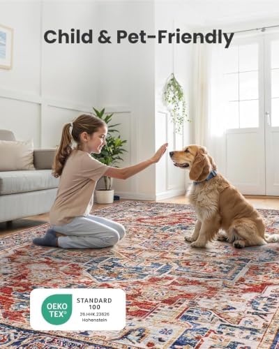 Amada 2x6 Washable Runner Rug for Kitchen & Entryway, Red, Vintage Pattern - Image 3