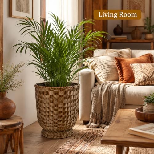 Rattan Planter, Woven Planter Basket for Plants Indoor Outdoor, Rattan Flower Pot, Decorative Plant Holder Basket for Garden Patio Boho Home Decor (Brown-Large:15.75" H x 13.4" W) - Image 3