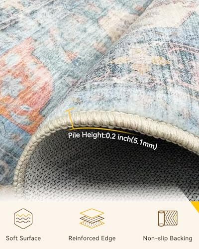 RELEANY Washable Area Rug, Small 2'6"x4', Blue/Orange/Red - Image 3