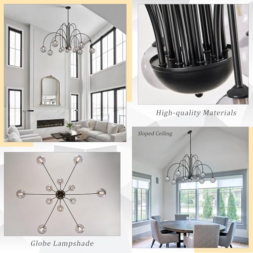 CATINER Modern 52" 12-Light Black Sputnik Chandelier with Smoke Glass Globe - Image 4