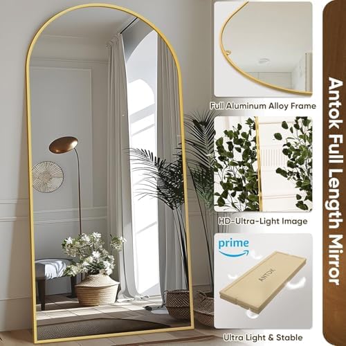 Antok 71" x32” Arched Full Length Mirror with Stand, Floor Mirror, Gold - Image 4