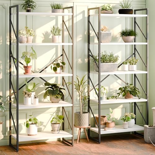 Shintenchi 5 Tiers Bookshelf, Classically Tall Bookcase Shelf,Industrial Book Rack,Modern Book Holder in Bedroom/Living Room/Office, Storage Rack Shelves for Books/Movies,11.8" Dx23.6 Wx62.2 H,White - Image 4