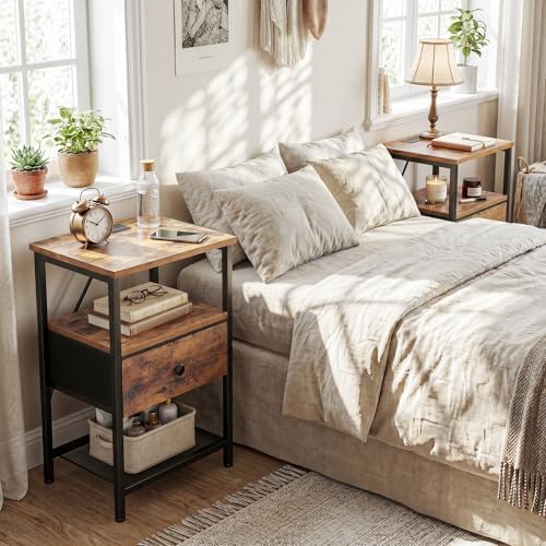 LOAKEKEL Night Stand, Small Nightstand with Charging Station - Image 2