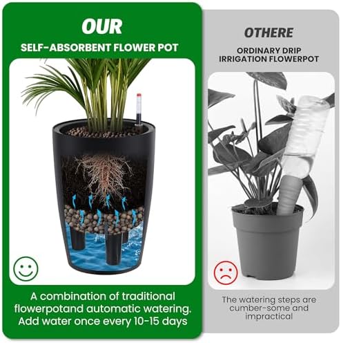16" Tall Planter Set of 2, Self Watering Pots, Large Planter for Outdoor - Image 3