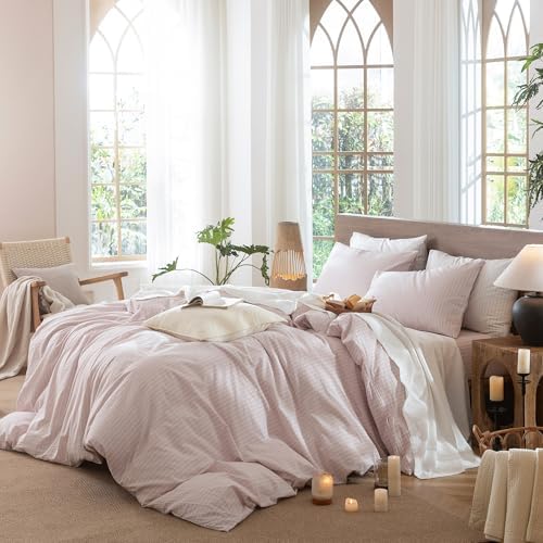 MooMee Striped Duvet Cover Set 100% Washed Cotton Linen Like Oversized Full - Image 3