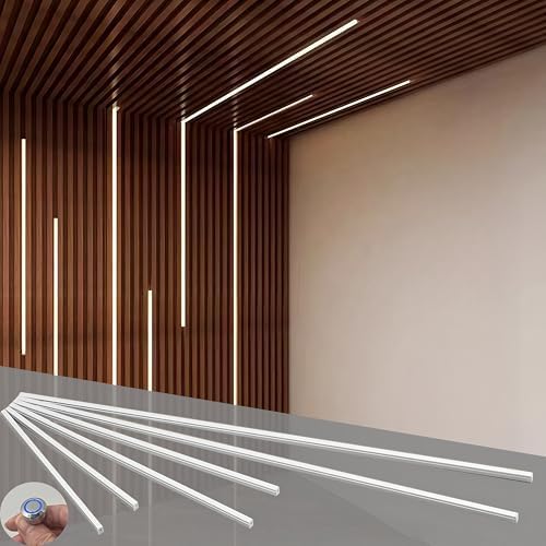 6-Lights LED Recessed Lighting Wall Panel Lights,Self-Adhesive Wood Slat Wall Panel Strip Light,4000K Touchable Switch Dimmable LED Aluminum Channel lamp,Under Cabinet Light(39in+31.5in+23.6in) by Superyofo