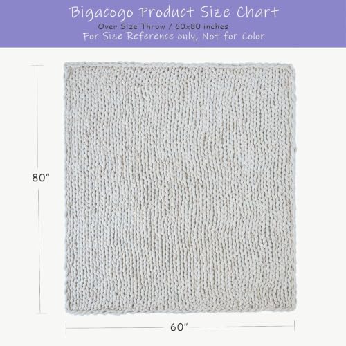 Bigacogo Chunky Knit Throw Blanket for Couch, 60x80 inches, Beige - Image 2