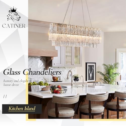 CATINER 35.5" Rectangle Crystal Glass Chandelier 6-Light Gold Chandeliers - Image 5