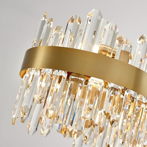 Gold Oval Crystal Chandelier L57 inch, 32-Lights Gold Chandeliers Modern Crystal Chandelier Pendant Light Fixture G9 Lights Pendant Ceiling Light for Dining Living Room Kitchen Island - Image 3