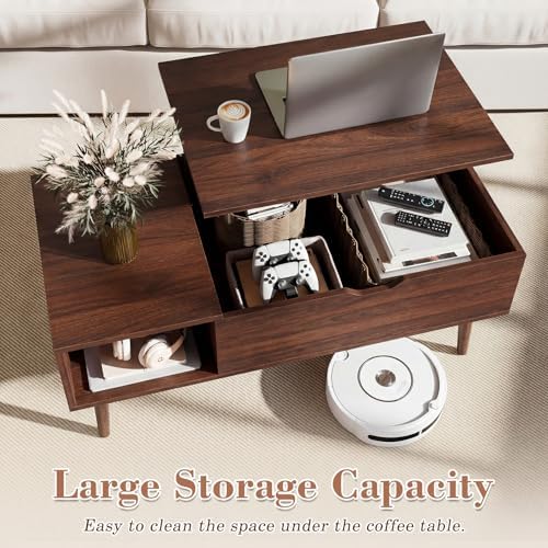 OLIXIS Coffee Table with Storage for Home Living Room Office, Dark Brown - Image 6
