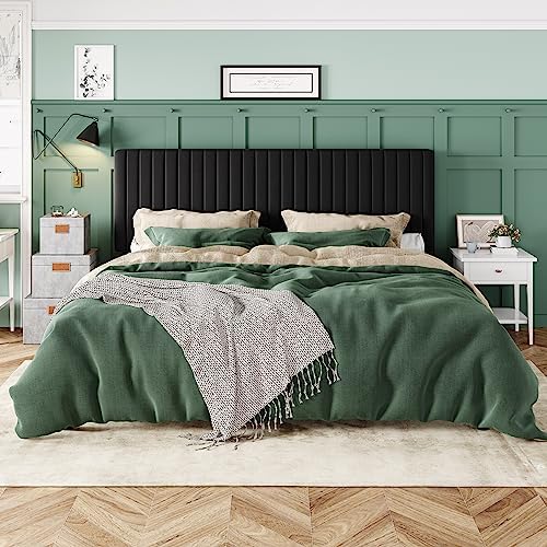 Allewie King Platform Bed Frame, Velvet Upholstered with Adjustable Vertical Channel Tufted Headboard, Mattress Foundation with Strong Wooden Slats, Box Spring Optional, Easy Assembly, Black - Image 3