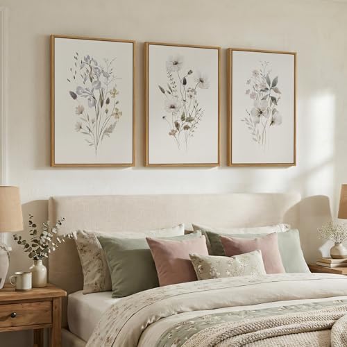 Framed 3 Piece Neutral Floral Botanical Wall Art for Living Room, 16x24 In - Image 4