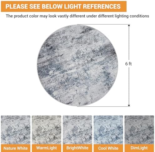 Aelenmu Round Rug 6ft Washable Rug for Dining Room Living Room Blue Grey - Image 2