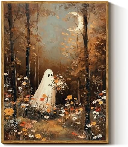 InSimSea Halloween Ghosts Wall Art Decor, Fall Vintage Wildflowers, 12x16in by InSimSeaArt