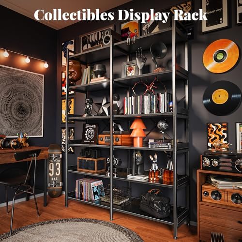Huuger 6 Tier Bookshelf, Display Bookshelf with 12 Open Shelves and Raised Baffle, 47.2 Inch Straight Wide Bookcase with Metal Frame and Wooden Board, Adjustable Feet, Black, 1BC010B - Image 6