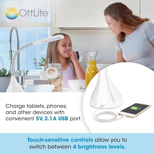 OttLite Creative Curves LED Desk Lamp with USB Port, White/Grey - Image 2