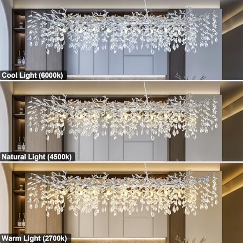 YUYI 71" Silver Tree Branch Chandelier, 20-Light Modern Rectangular Crystal Chandelier, Luxury Chandeliers for Dining Room, Kitchen Island, Living Room, Top K9 Crystal Raindrop Light Fixture - Image 6