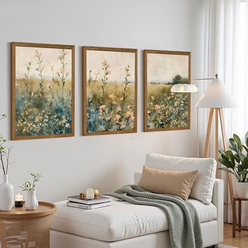 AVECCO 3 Pieces Vintage Wildflower Field Wall Art Framed Canvas 20x30 inch - Image 5
