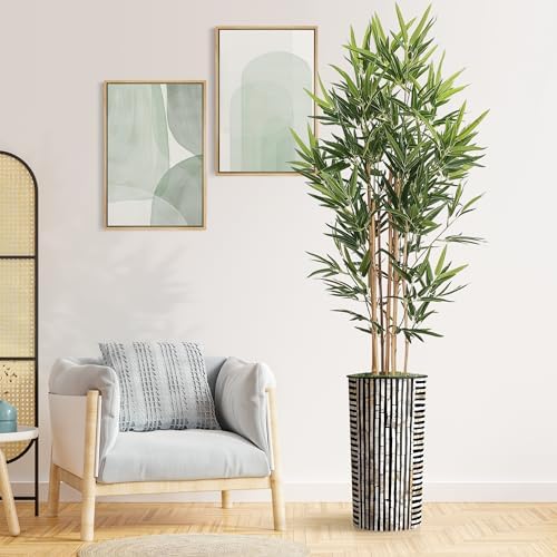 Artificial Tree in Black and Brown Striped Planter, Fake Bamboo Silk Tree for Indoor and Outdoor Home Decoration - 70" Overall Tall (Plant Pot Plus Tree) by SIGNWIN