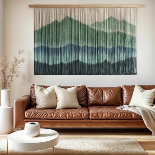 Sdjazl Woven Boho Macrame Wall Hanging Home Decor Tapestry Dip-Dyed Large Modern Handmade Colorful Mountain Landspace for Living room (green) - Image 3