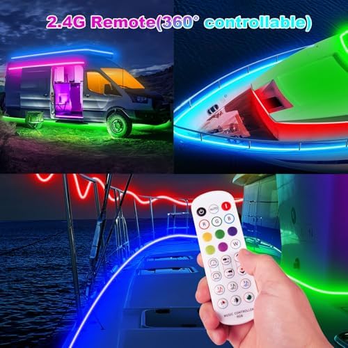 65.6FT Boat Lights LED Waterproof, Pontoon Boat Led Lights Strip, Marine Led Strip Light, Multicolor 12v RGB LED Strips Outdoor IP67, Night Fishing Lighting with APP & Remote for Bass Jon, RV, Kayak - Image 4