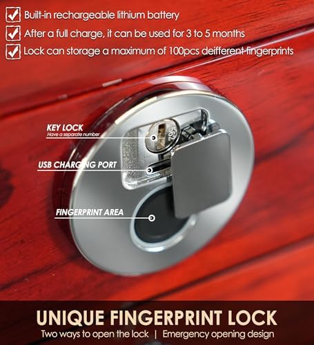Jewelry Box Wood Jewel Organizer with Fingerprint Lock Safe, 7-Layer Large Locking Jewelry Storage Box with Necklace Hanger for Women Mens Gift (5L-RS) - Image 4