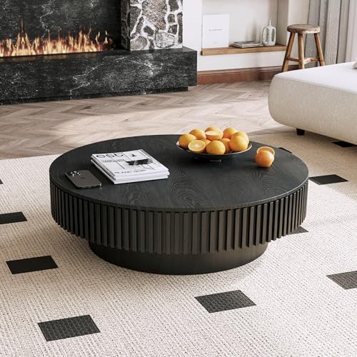 39'' Round Coffee Table with Storage, Modern Wooden Coffee Table by FGXJY