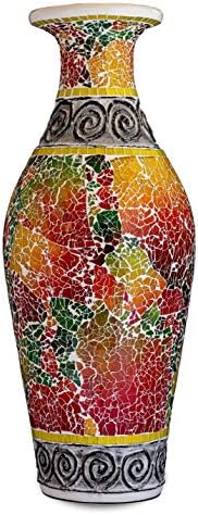 Floor Vase, 18 Inch Mosaic Vase – Tall Cylinder Made of Terracotta with Red and Green Multicolored Glass Mosaic Pieces – Handcrafted Decorative Home Décor Accent Piece for Bedroom, Living Room by Zorigs