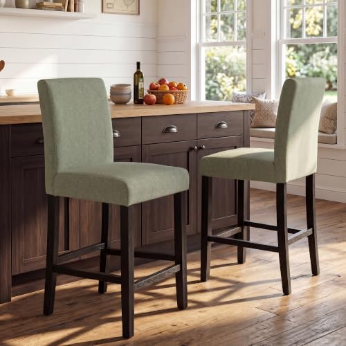 GOTMINSI 24 Inches Bar Stools, Modern Upholstered Counter Height Chairs, Solid Wood Legs Barstools with Back (Green, 4PCS) - Image 7