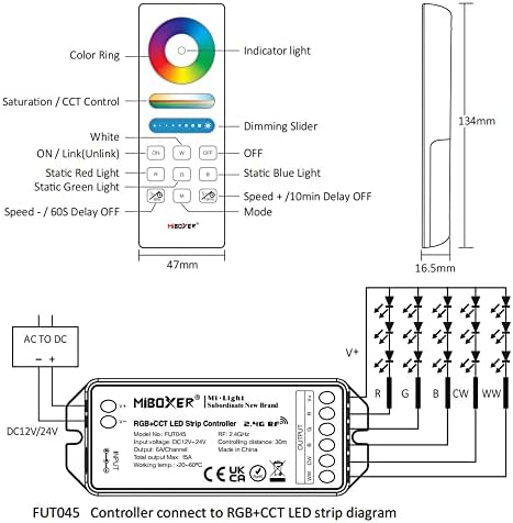 MiBoxer FUT043A+ 3-in-1 RGB & RGBW & RGB+CCT LED Controller Kit with 2.4GHz Wireless Remote Control, DC 12-24V, 16 Million Colors, Dimmable, Easy Mode Switching - Image 2