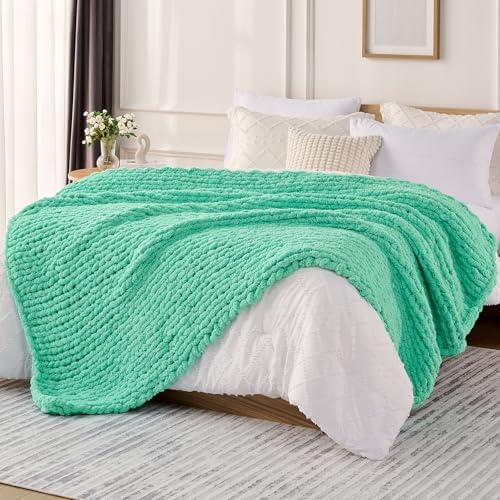 L'AGRATY Chunky Knit Throw Blanket for Couch, 50'' x 60'' Knit Throw, Aqua by LAGRATY