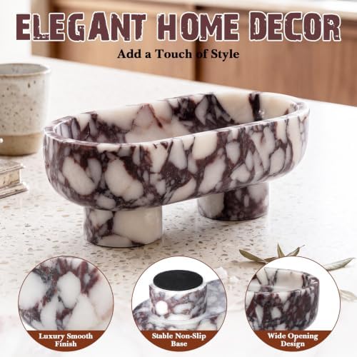 Junkin 10 Inch Natural Calacatta Viola Marble Fruit Bowl for Kitchen Counter, Two Legged Oval Decorative Marble Serving Tray for Dining Table Home Decoration, Luxury Entryway Catchall Stone Organizer - Image 5