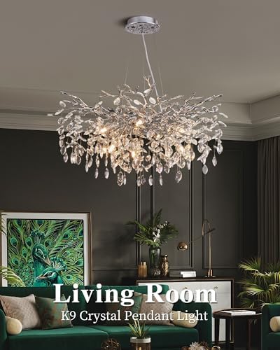 Modern Tree Branch Crystal Chandelier Luxury Silver Crystal Pendant Lighting 30" Contemporary 10-Light Chandeliers for Dining Room Kitchen Bedroom Living Room - Image 3