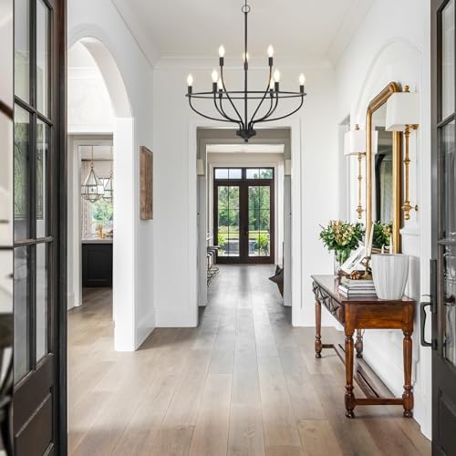 Black Chandelier for Dining Room, Classic 9-Light Farmhouse Pendant Light Fixture Over Table, Black Big Candle Chandelier for Kitchen Island, Bedroom, Living Room, Foyer (E12 Base) - Image 5