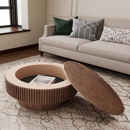 Round Coffee Table with Storage, Modern Wooden Coffee Table - Image 3