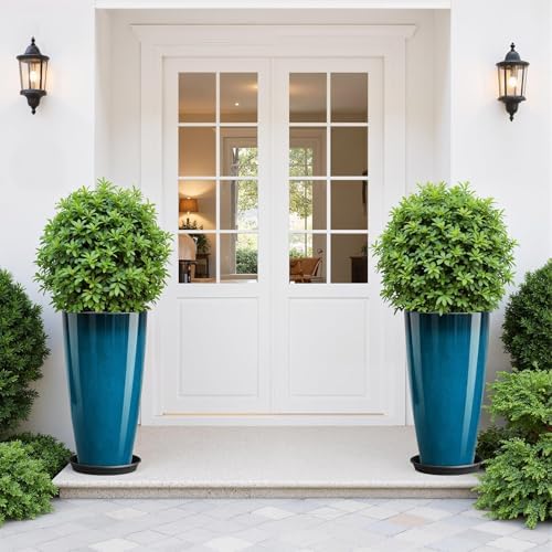 QCQHDU 21 inch Tall Planters for Outdoor & Indoor Plants, Set of 2 Large Outdoor Planters with Drainage Hole for Front Porch, Patio, Garden, Home Decor, Blue - Image 2